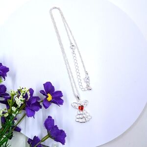 NRT Signed Genuine Red Crystal Silver Plated Vintage Angel Necklace